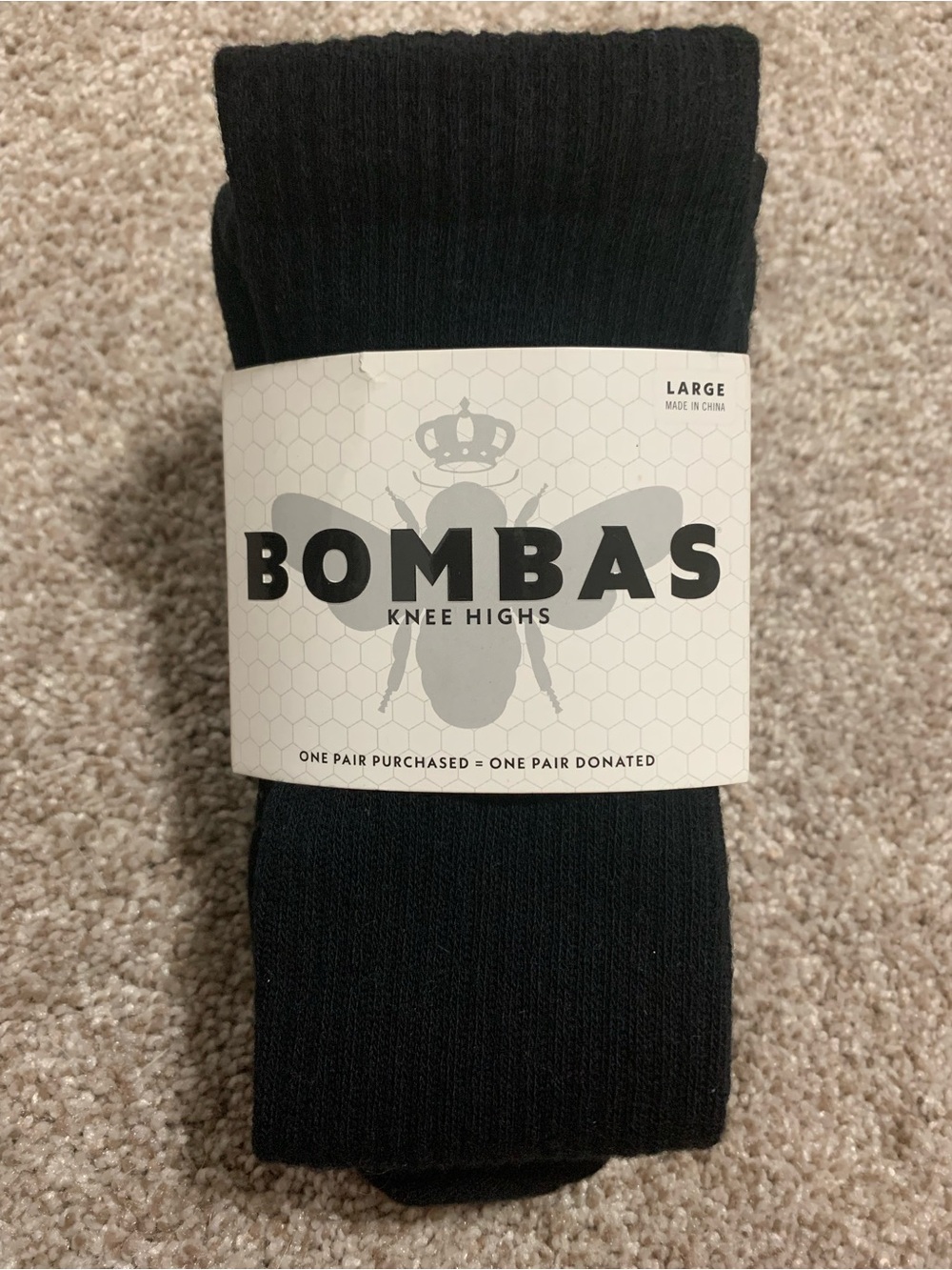 Bombas Black Knee High Socks Large New NWT